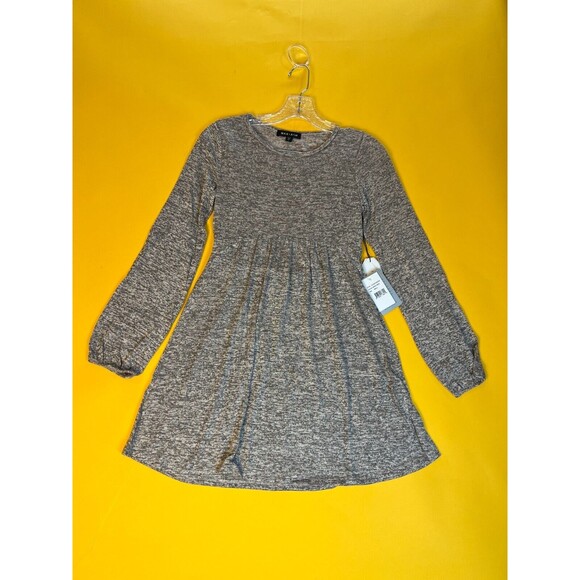 Max + Ash Knit Babydoll Mini Dress Womens S Gray Balloon Sleeve Waffle Knit NWT - Picture 1 of 7